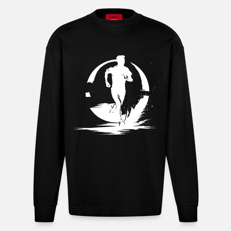 Marathon Junge Zeichnung - Heavyweight Oversized Organic Langarmshirt Made in EU - SOLID BLACK