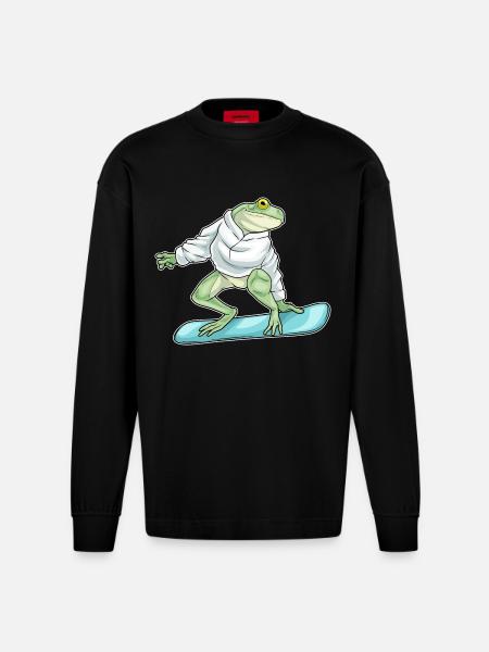Frog Snowboarder Snowboard - Heavyweight Oversized Organic Longsleeve Shirt Made in EU - SOLID BLACK
