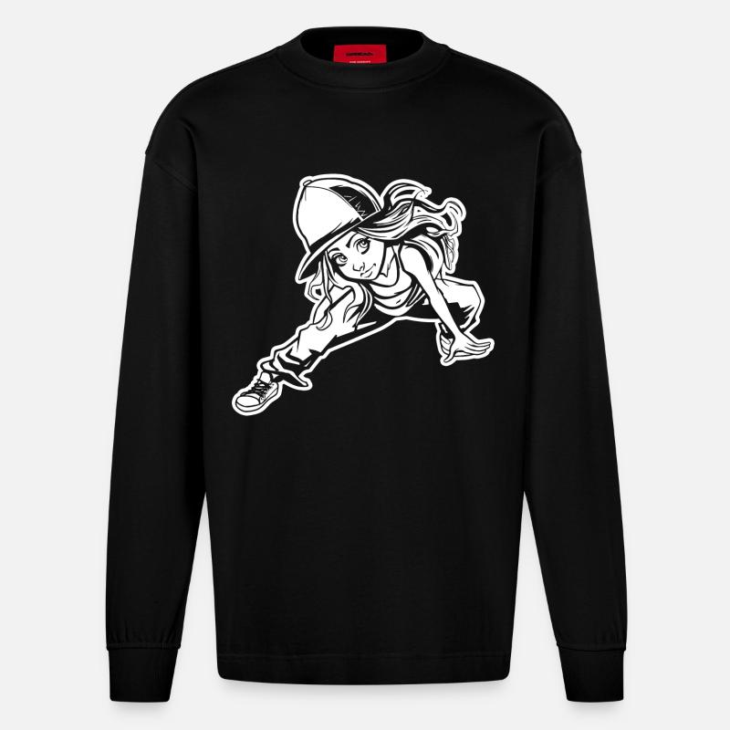 Breakdancerin - Heavyweight Oversized Organic Langarmshirt Made in EU - SOLID BLACK