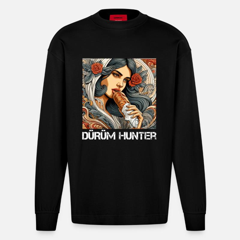 Dürüm Jäger Kebab Geschenk - Heavyweight Oversized Organic Langarmshirt Made in EU - SOLID BLACK