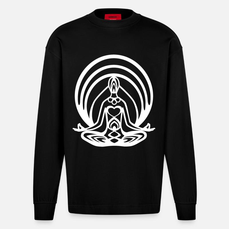 Meditation Lotussitz Chakra - Heavyweight Oversized Organic Langarmshirt Made in EU - SOLID BLACK