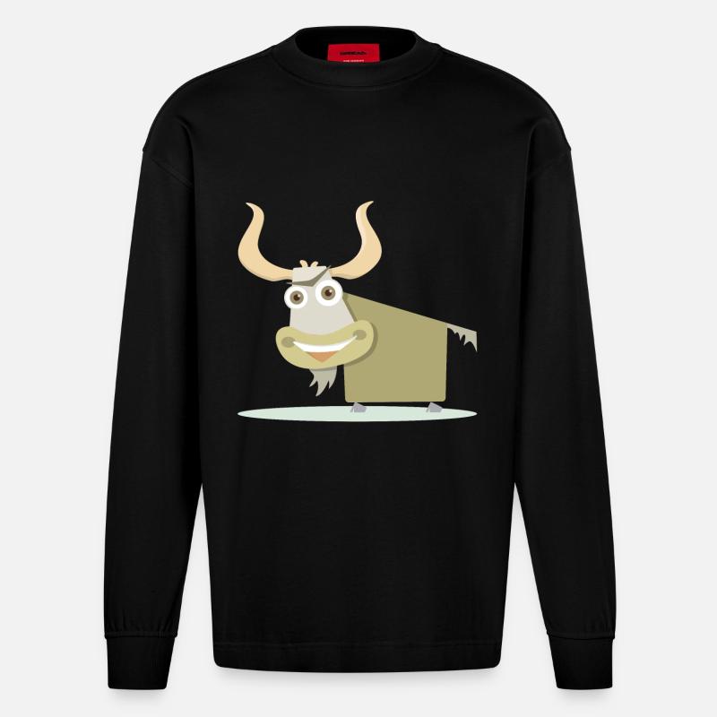 Illustration joyeuse d’une vache tibétaine. - Manches longues bio épais oversize fabriqué en UE - SOLID BLACK