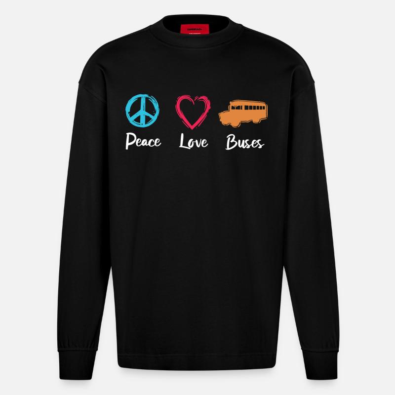 Peace Love Buses - Heavyweight Oversized Organic Langarmshirt Made in EU - SOLID BLACK