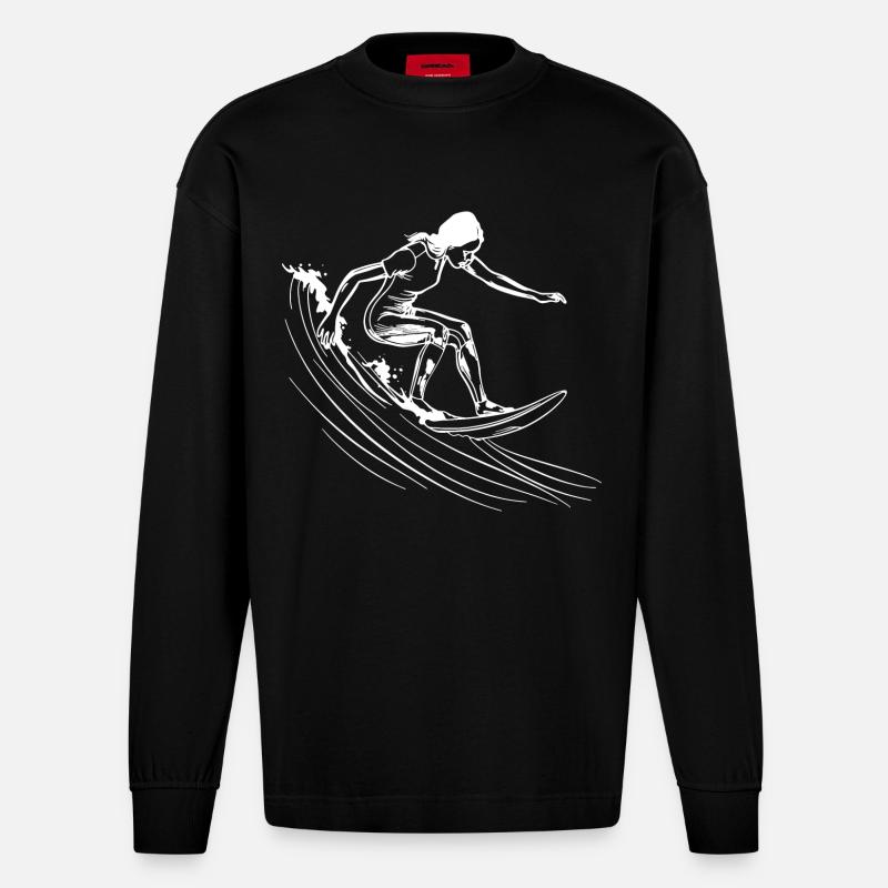 Surfen Mädchen - Heavyweight Oversized Organic Langarmshirt Made in EU - SOLID BLACK