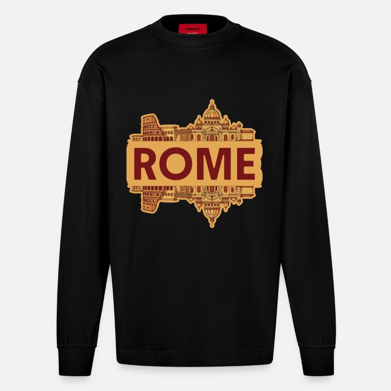 Rom Italien Skyline - Heavyweight Oversized Organic Langarmshirt Made in EU - SOLID BLACK