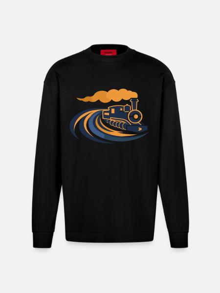 Lokomotive 90er Look - Heavyweight Oversized Organic Langarmshirt Made in EU - SOLID BLACK