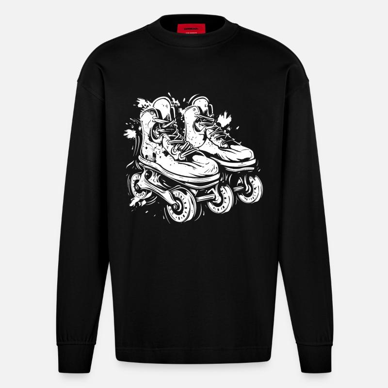 Rollerskates Skizze - Heavyweight Oversized Organic Langarmshirt Made in EU - SOLID BLACK