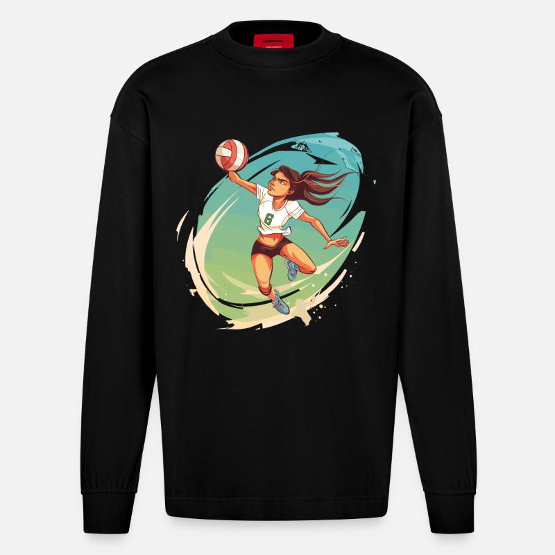 Volleyballspielerin Comic Stil - Heavyweight Oversized Organic Langarmshirt Made in EU - SOLID BLACK