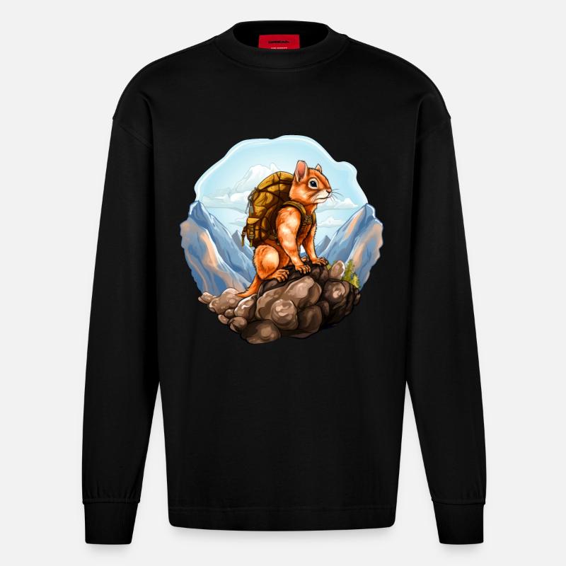 Eichhörnchen Bergsteiger / Wandern Eichhörnchen - Heavyweight Oversized Organic Langarmshirt Made in EU - SOLID BLACK