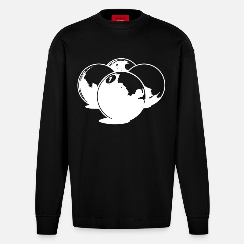 Dessin de boules de billard - Manches longues bio épais oversize fabriqué en UE - SOLID BLACK