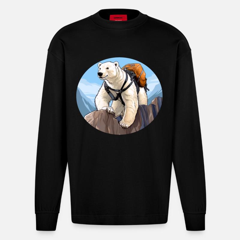 Eisbären Wandern / Bergsteiger Eisbär - Heavyweight Oversized Organic Langarmshirt Made in EU - SOLID BLACK