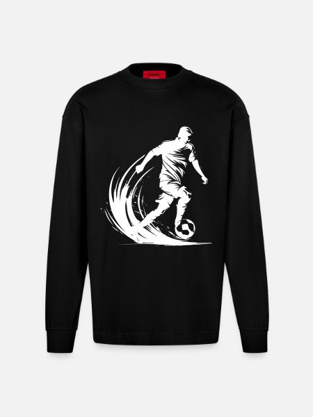 Soccer Player Graphic - Heavyweight Oversized Organic Longsleeve Shirt Made in EU - SOLID BLACK