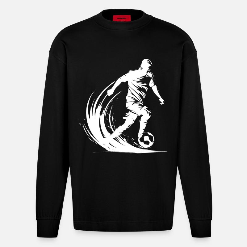 Fußballspieler Grafik - Heavyweight Oversized Organic Langarmshirt Made in EU - SOLID BLACK