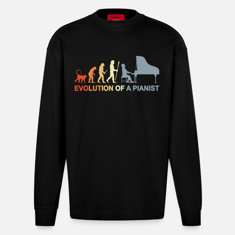 Piano Evolution - Heavyweight Oversized Organic Langarmshirt Made in EU - SOLID BLACK