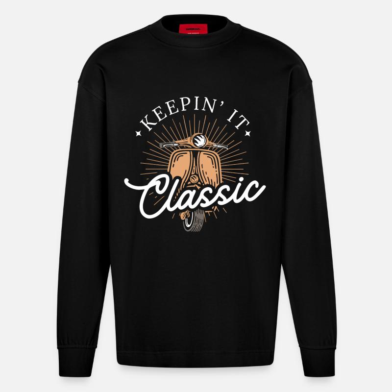 Keepin’ It Classic – Retro Motorroller - Heavyweight Oversized Organic Langarmshirt Made in EU - SOLID BLACK