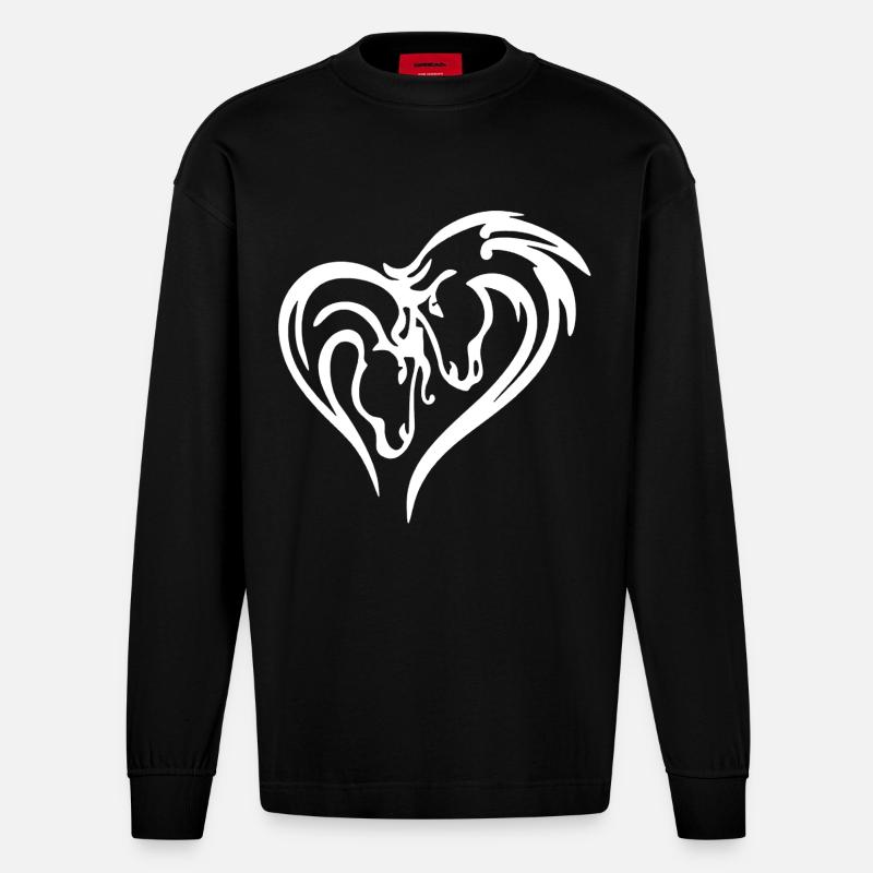 Coeur de cheval (blanc) - Manches longues bio épais oversize fabriqué en UE - SOLID BLACK