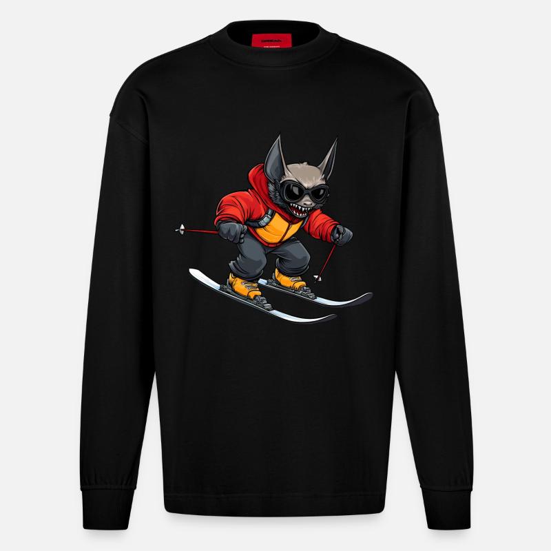 Fledermaus Skifahrer - Heavyweight Oversized Organic Langarmshirt Made in EU - SOLID BLACK