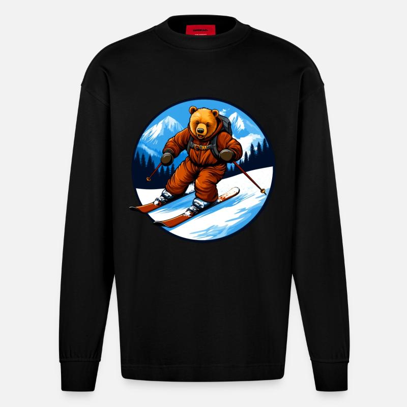 Ski Bären - Heavyweight Oversized Organic Langarmshirt Made in EU - SOLID BLACK
