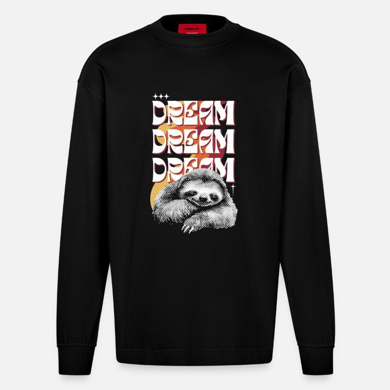 Träumerisches Faultier – Dream Dream Dream - Heavyweight Oversized Organic Langarmshirt Made in EU - SOLID BLACK