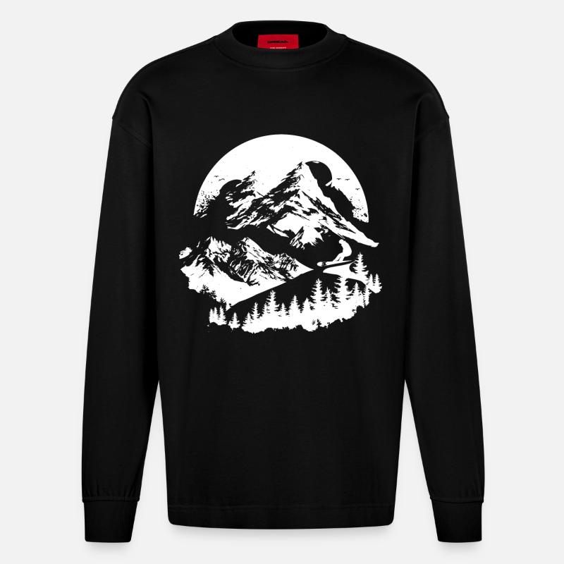 Snowboarding Zeichnung - Heavyweight Oversized Organic Langarmshirt Made in EU - SOLID BLACK