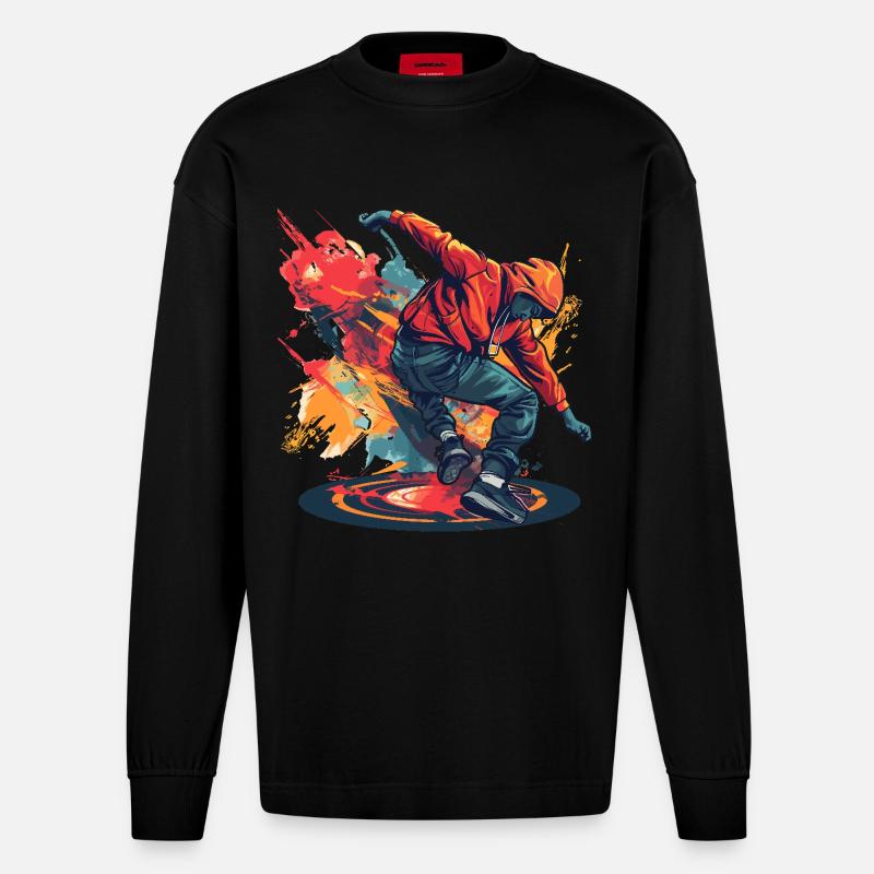 Breakdancer Graffiti - Manches longues bio épais oversize fabriqué en UE - SOLID BLACK