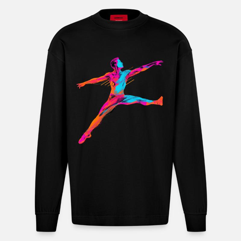 Männlicher Ballett Tänzer Synthwave - Heavyweight Oversized Organic Langarmshirt Made in EU - SOLID BLACK