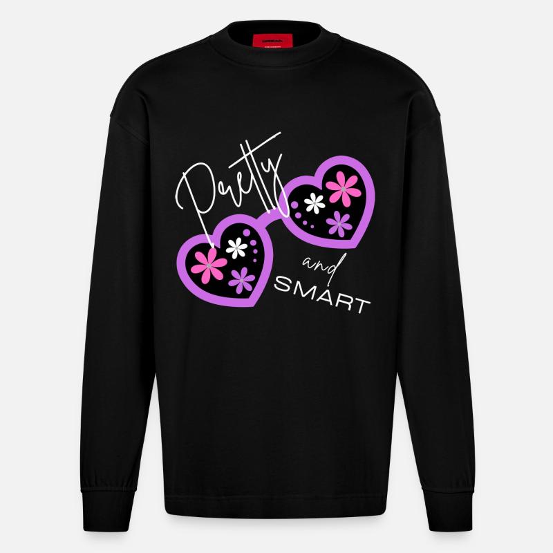 Pretty & Smart - Verspieltes Design - Heavyweight Oversized Organic Langarmshirt Made in EU - SOLID BLACK