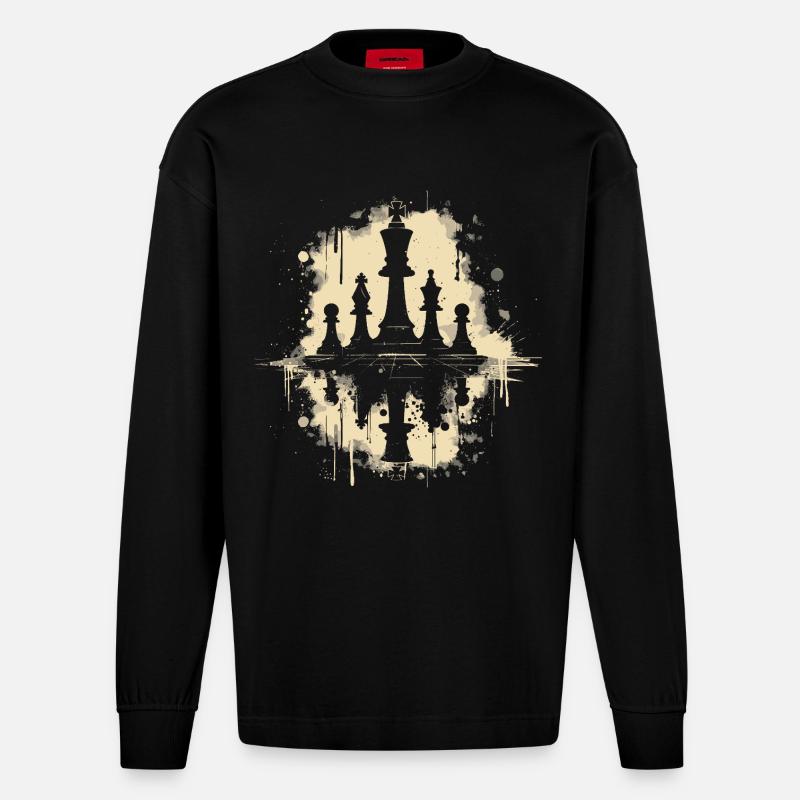 Schachfiguren Graffiti - Heavyweight Oversized Organic Langarmshirt Made in EU - SOLID BLACK
