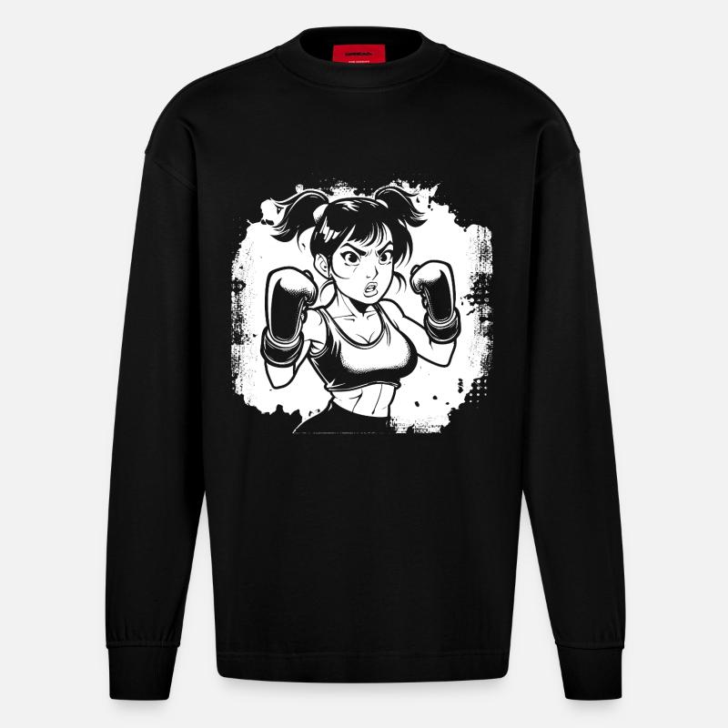 Weiblicher Boxer - Heavyweight Oversized Organic Langarmshirt Made in EU - SOLID BLACK