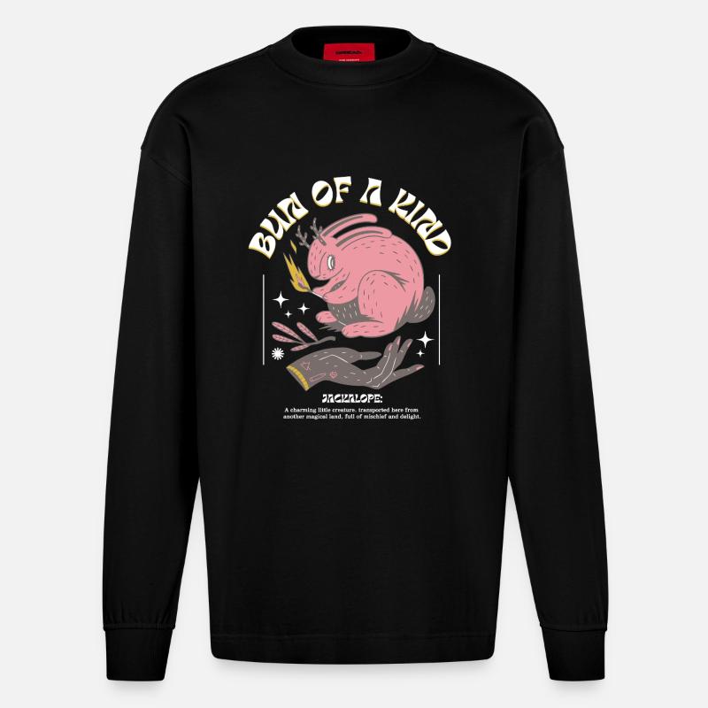 Jackalope mystique – Unique et magique - Manches longues bio épais oversize fabriqué en UE - SOLID BLACK