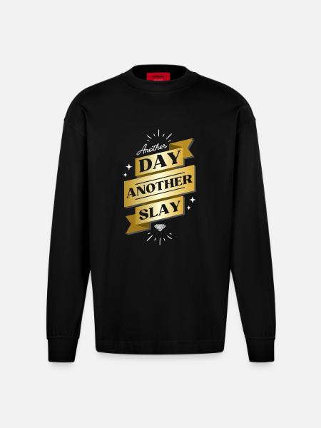 Another Day Another Slay – Glam Statement - Heavyweight Oversized Organic Longsleeve Shirt Made in EU - SOLID BLACK