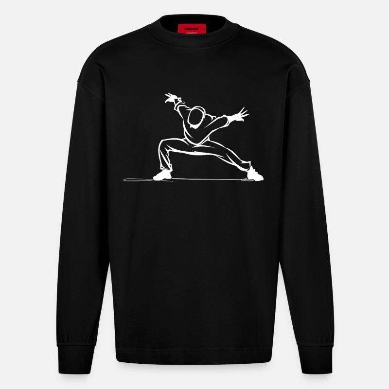 Breakdancer Zeichnung - Heavyweight Oversized Organic Langarmshirt Made in EU - SOLID BLACK