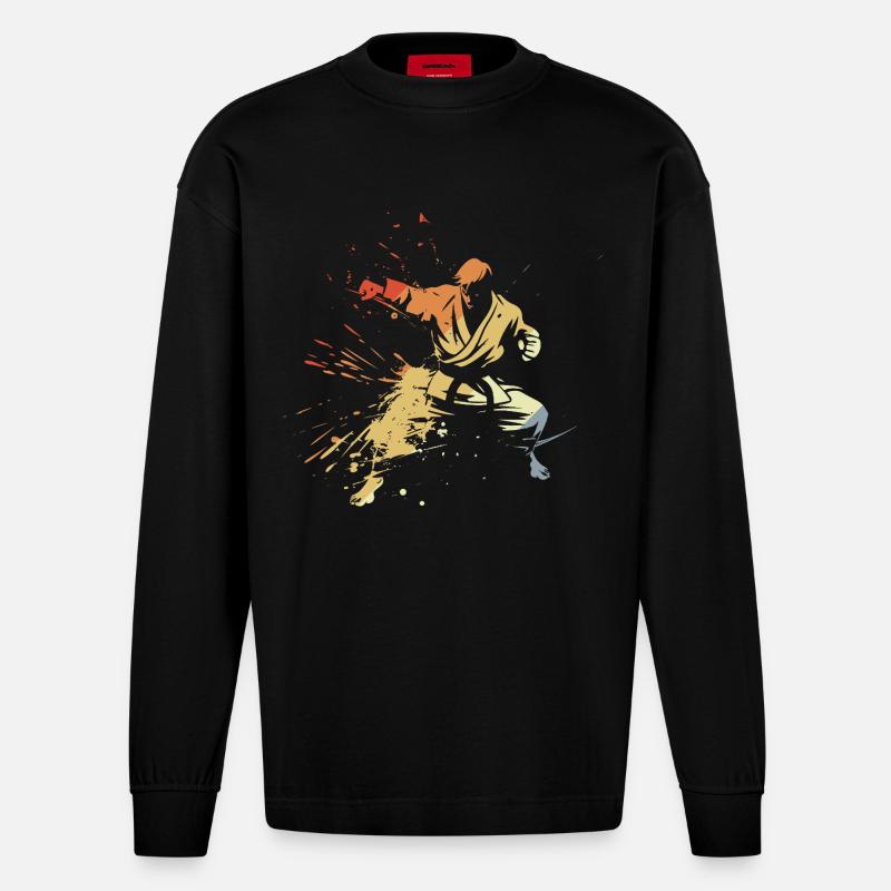 Karate Junge Grafik - Heavyweight Oversized Organic Langarmshirt Made in EU - SOLID BLACK