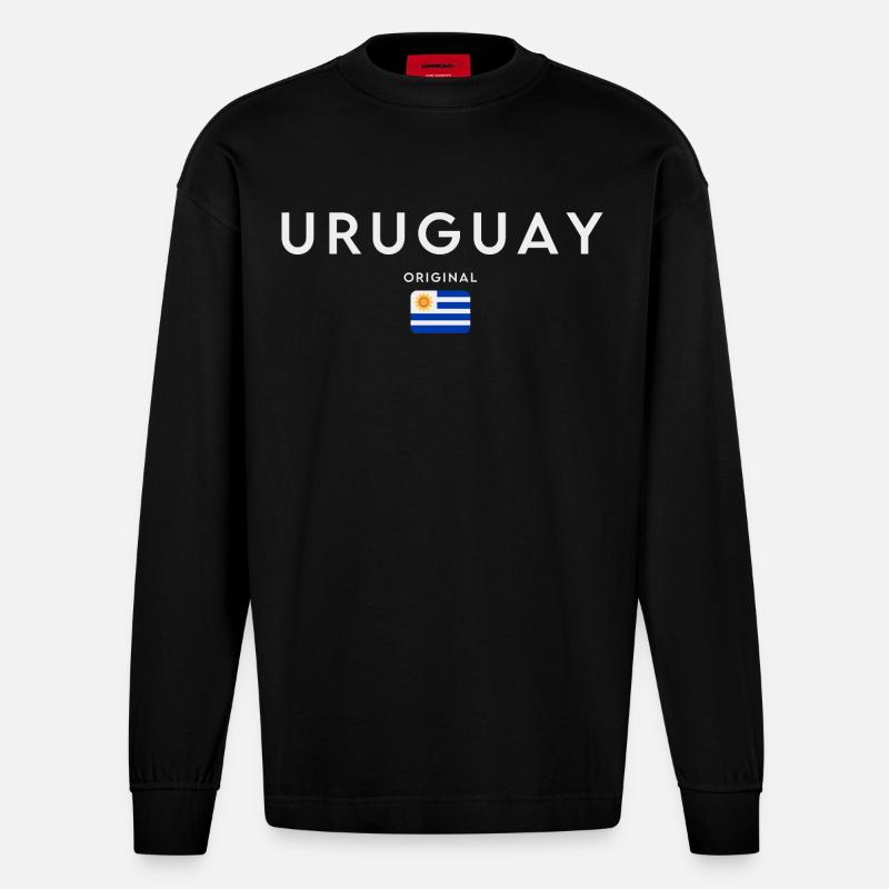 Drapeau de l’Uruguay, fierté uruguayenne - Manches longues bio épais oversize fabriqué en UE - SOLID BLACK