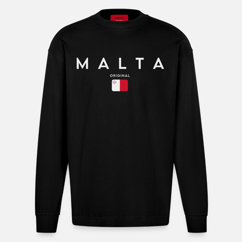 Drapeau de Malte, fierté maltaise - Manches longues bio épais oversize fabriqué en UE - SOLID BLACK