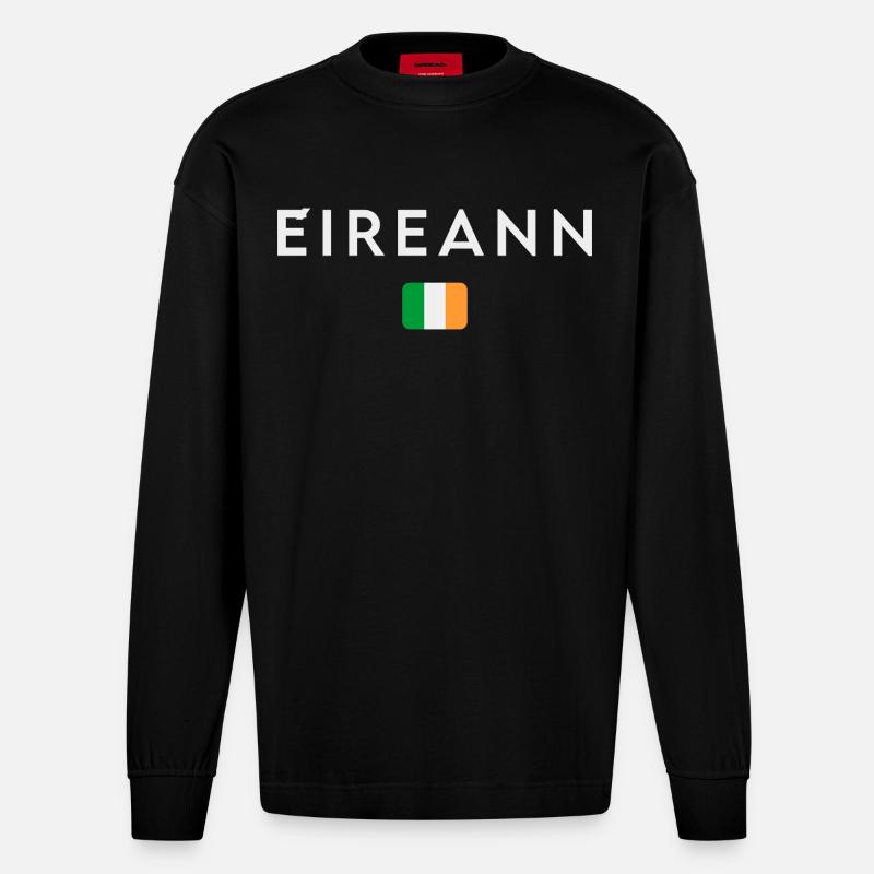 Drapeau de l’Irlande, Irish Pride - Manches longues bio épais oversize fabriqué en UE - SOLID BLACK