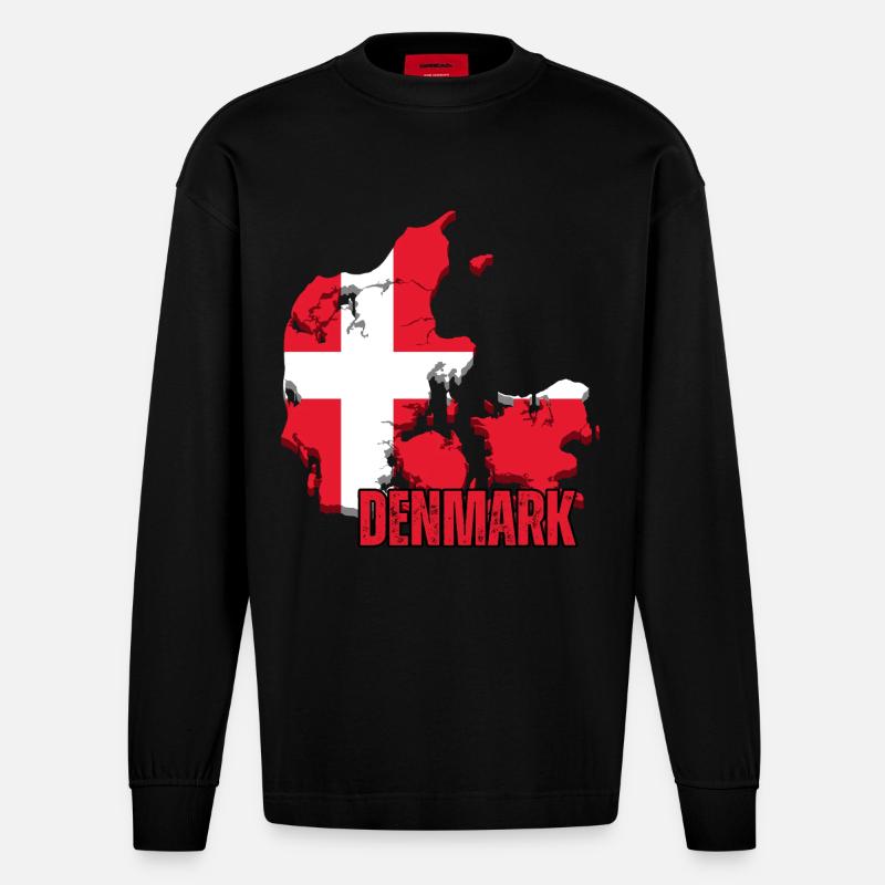 Fierté danoise, drapeau du Danemark - Manches longues bio épais oversize fabriqué en UE - SOLID BLACK