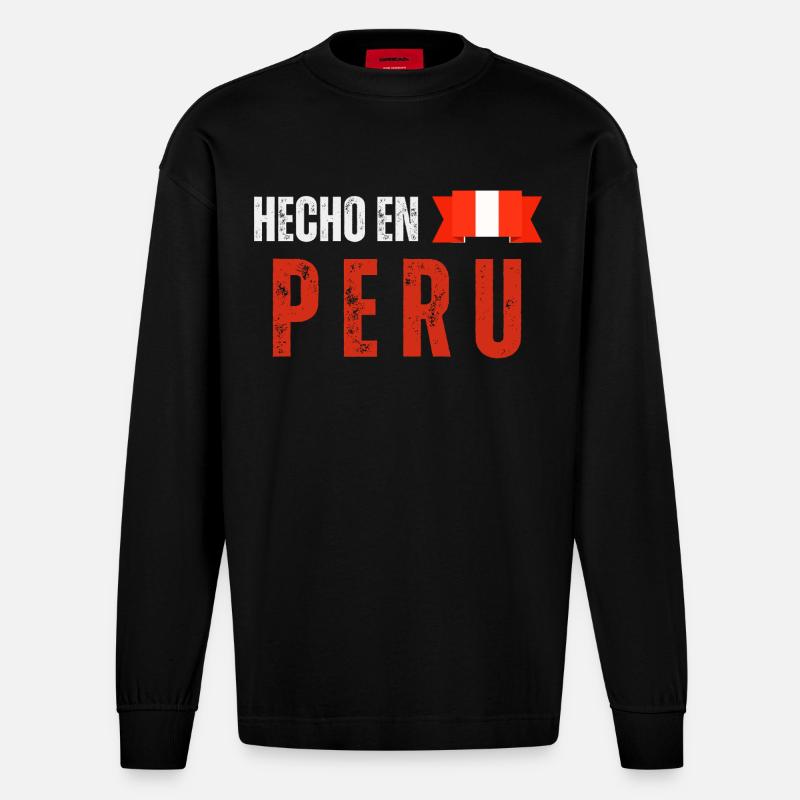 Hergestellt in Peru, peruanischer Stolz - Heavyweight Oversized Organic Langarmshirt Made in EU - SOLID BLACK