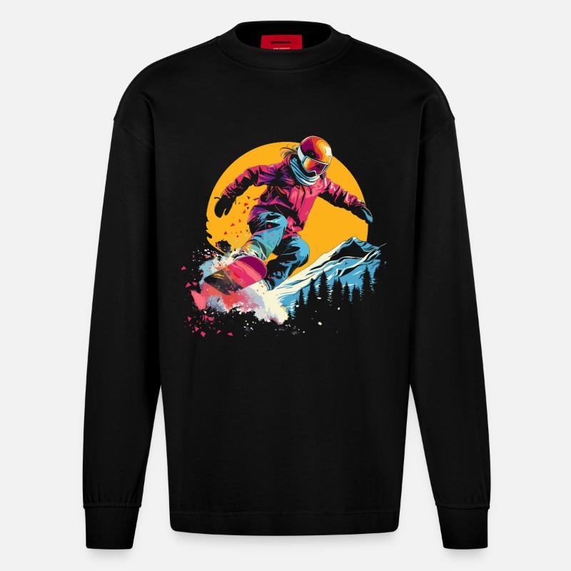 Snowboarder Synthwave - Manches longues bio épais oversize fabriqué en UE - SOLID BLACK