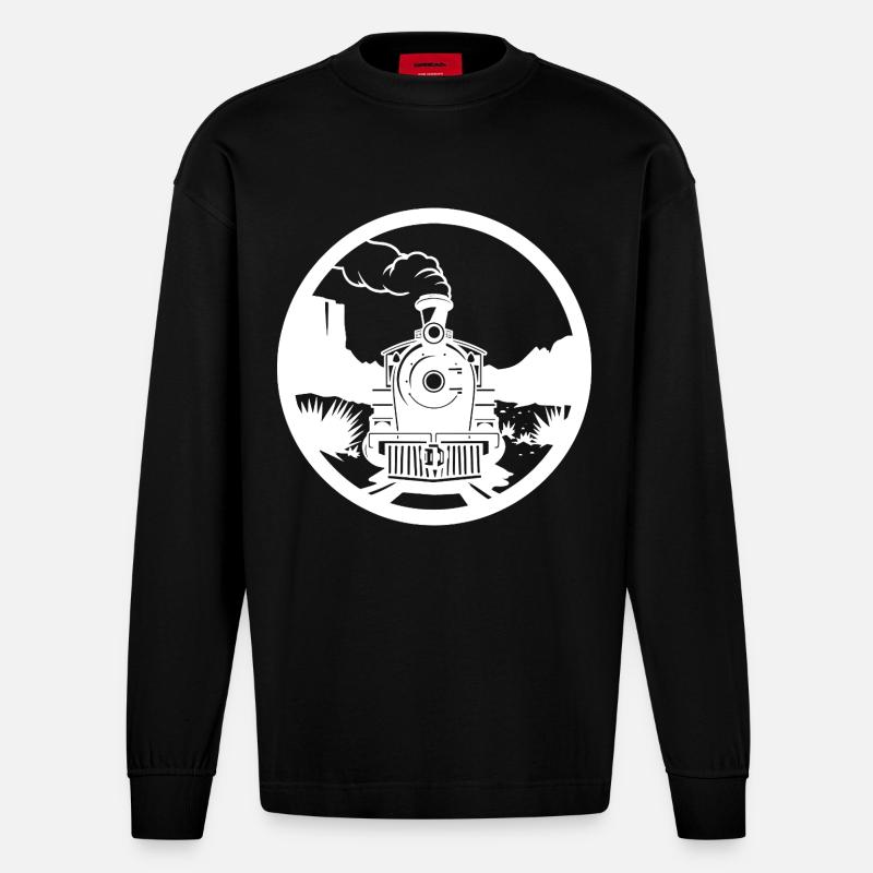 Eisenbahn Zeichnung - Heavyweight Oversized Organic Langarmshirt Made in EU - SOLID BLACK