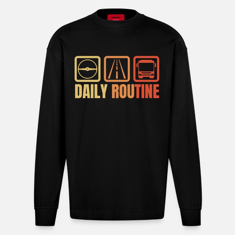 Routine quotidienne du chauffeur d’autobus - Manches longues bio épais oversize fabriqué en UE - SOLID BLACK