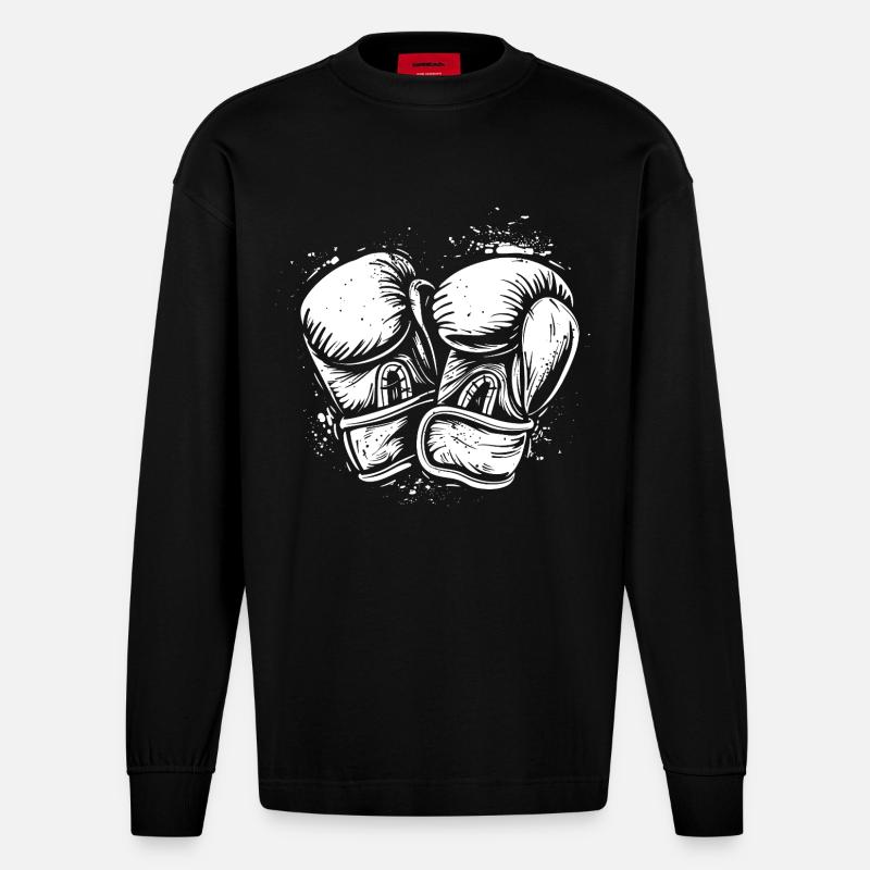 Boxhandschuhe Zeichnung - Heavyweight Oversized Organic Langarmshirt Made in EU - SOLID BLACK