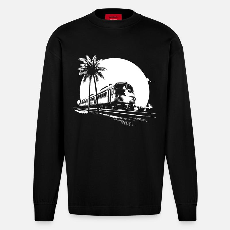 Zug Grafik - Heavyweight Oversized Organic Langarmshirt Made in EU - SOLID BLACK