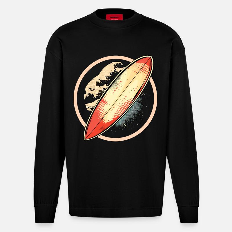 Graphiques de planche de surf - Manches longues bio épais oversize fabriqué en UE - SOLID BLACK