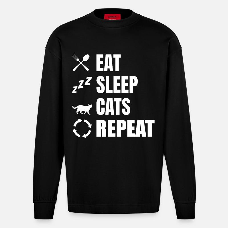 Manger dormir chats répéter - Manches longues bio épais oversize fabriqué en UE - SOLID BLACK