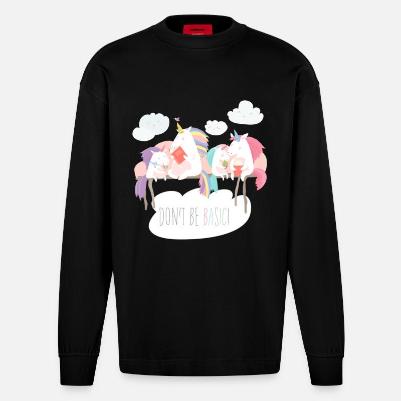 Einhorn don't be basic statement - Heavyweight Oversized Organic Langarmshirt Made in EU - SOLID BLACK