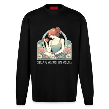 Fitness Femmes fortes Levage Poids Gym Cadeau - Manches longues bio épais oversize fabriqué en UE - SOLID BLACK - Devant