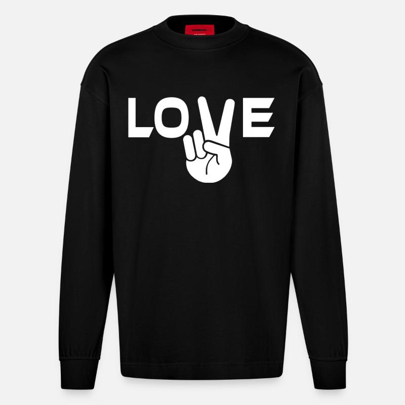 Liebe Victory Zeichen Hand - Heavyweight Oversized Organic Langarmshirt Made in EU - SOLID BLACK