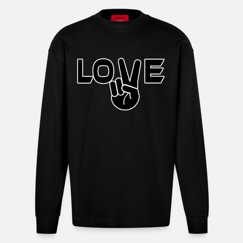 Liebe Victory Zeichen Hand - Heavyweight Oversized Organic Langarmshirt Made in EU - SOLID BLACK
