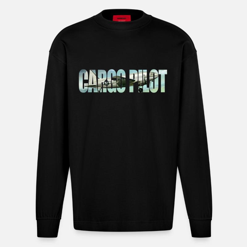 Pilote cargo C-46 - Manches longues bio épais oversize fabriqué en UE - SOLID BLACK